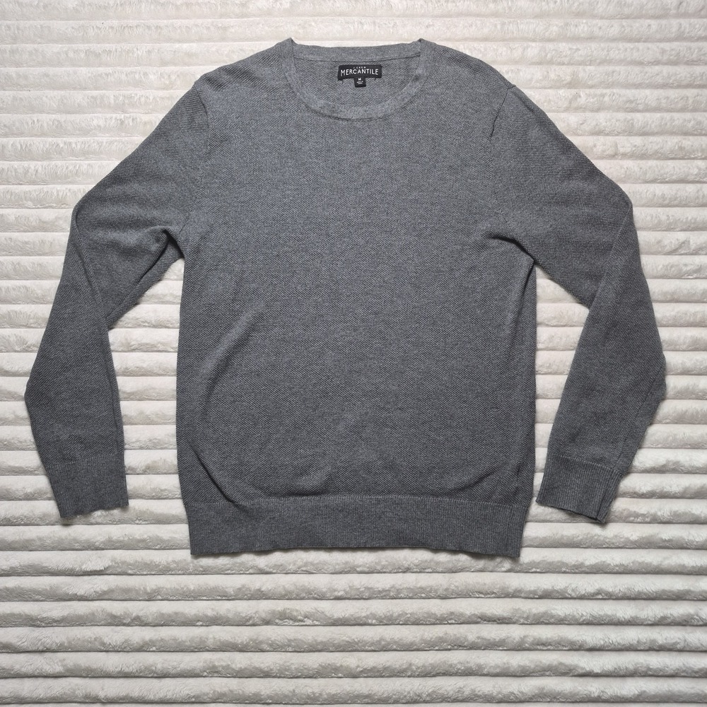 J. Crew Mercantile Men Gray Textured Cotton Crewneck Sweater Size M Heather Gray